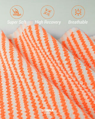 نسيج سباحة فاخر محكم الملمس مع 95% بوليستر معاد تدويره + 5% سباندكس، وزن 280 جرامًا للمتر المربع، وقابلية عالية للتهوية لملابس السباحة